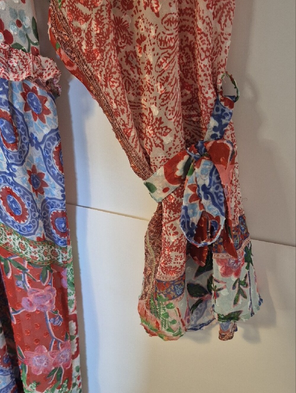 NWT Zara Floral Patchwork Boho Maxi D Multicolor V-Neck Tiered Dress - M - Picture 4 of 14